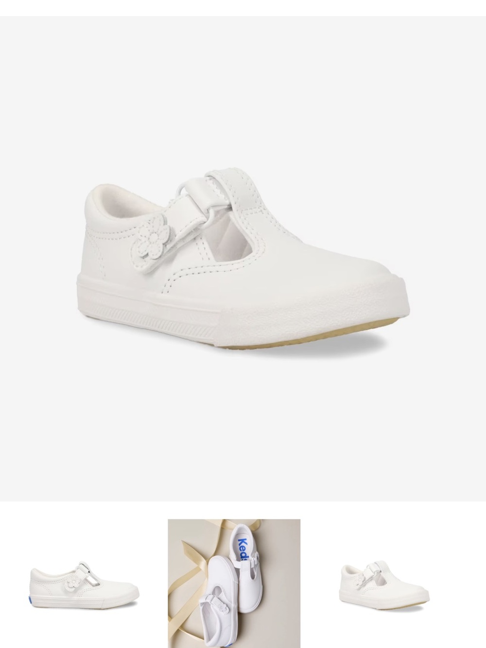 Keds Kids Daphne White T-Strap Floral Velcro Sneakers